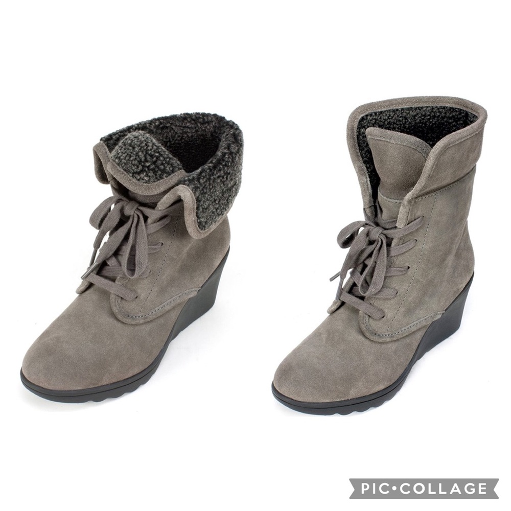 🆕 White Mountain {KOKO} Suede Wedge Heel Faux Fur Lined Booties - Picture 2 of 15